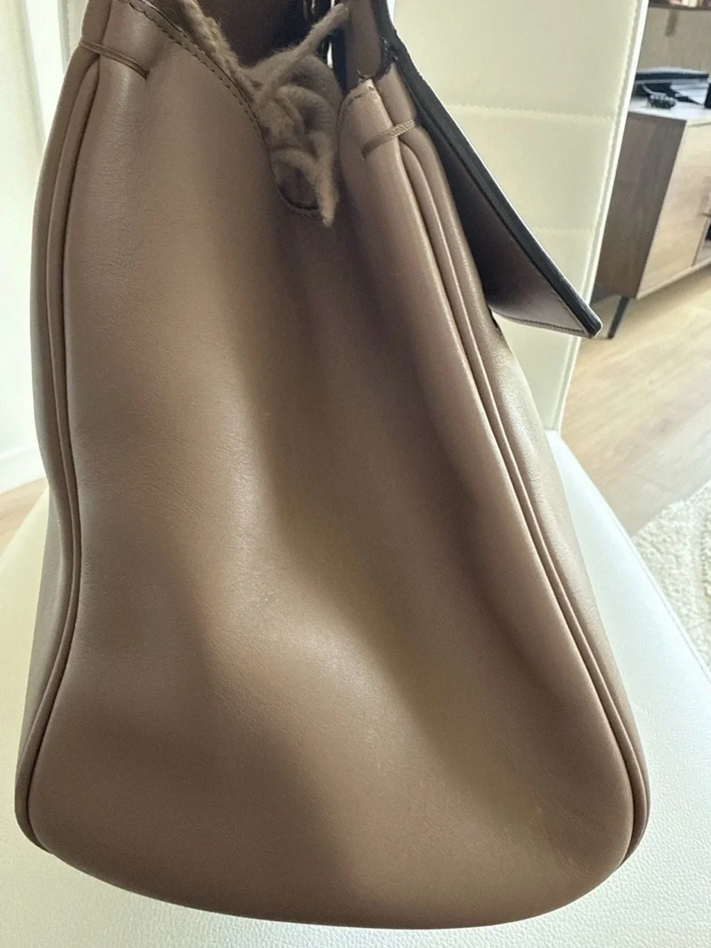 Salvatore Ferragamo Biege Leather Studio Top Handle Bag Gold Hardware